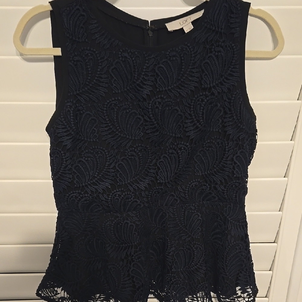 LOFT Peplum Blouse in Blue with Elegant Lace